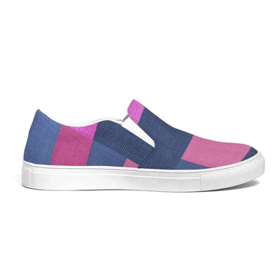 Womens Sneakers - Pink & Blue Geometric Print Slip - on Canvas Shoes