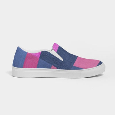 Womens Sneakers - Pink & Blue Geometric Print Slip - on Canvas Shoes