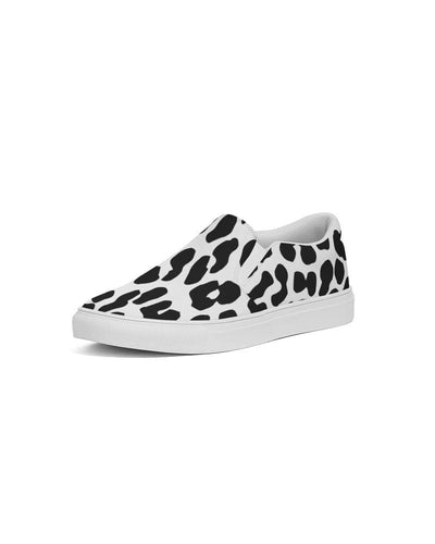 Womens Sneakers - Slip On Canvas Shoes Black And White Leopard Print - Womens
