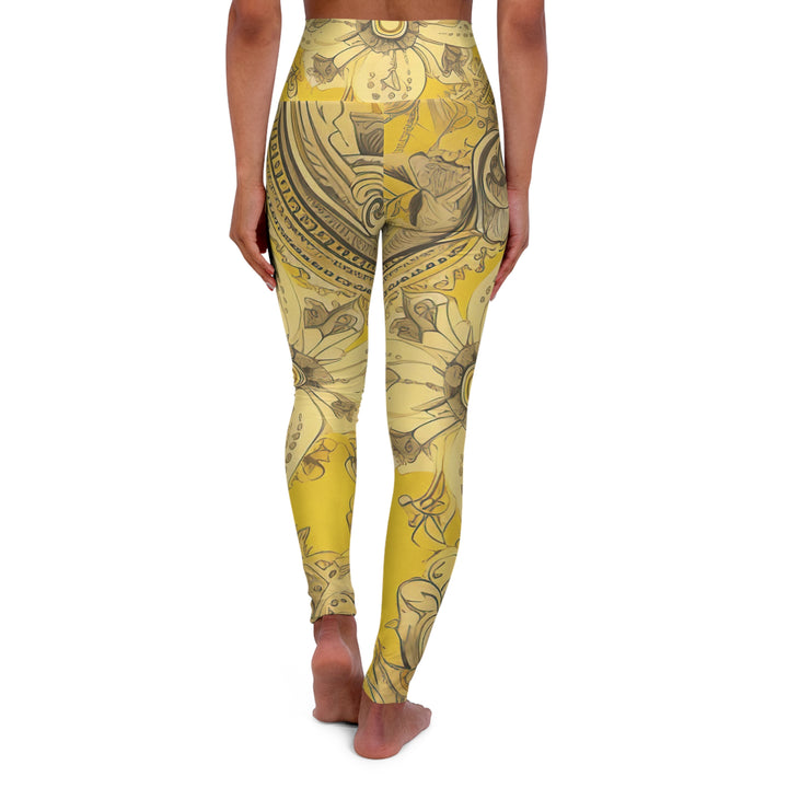 Womens High-waist Fitness Legging Yoga Pants Floral Yellow Bandanna Print