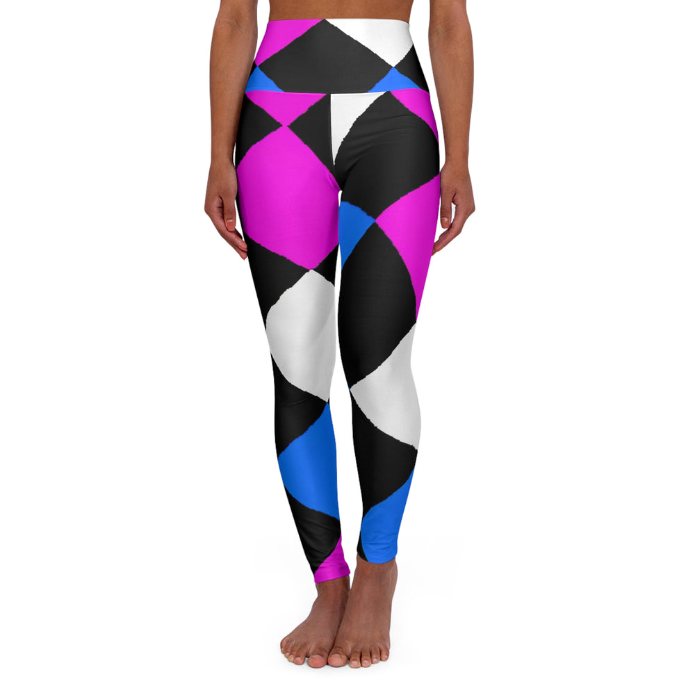 Womens High-waist Fitness Legging Yoga Pants Pink Blue Checkered Pattern