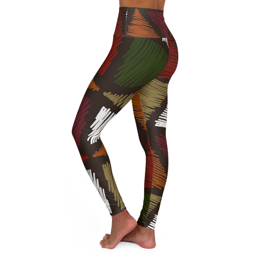 Womens High-waist Fitness Legging Yoga Pants - Red Green Geometric Lines