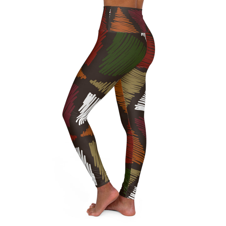 Womens High-waist Fitness Legging Yoga Pants - Red Green Geometric Lines
