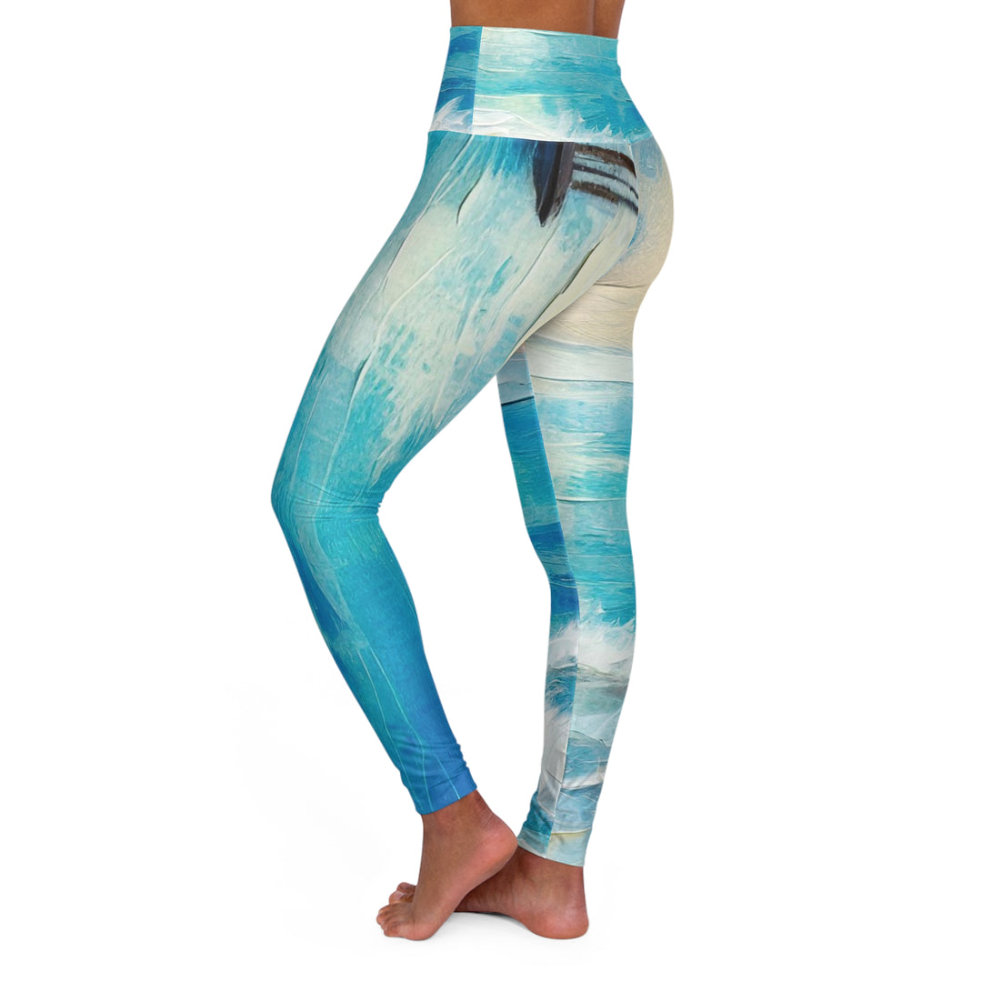 Womens High-waist Fitness Legging Yoga Pants - Blue Ocean Print - Womens