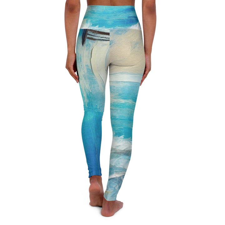 Womens High-waist Fitness Legging Yoga Pants - Blue Ocean Print - Womens