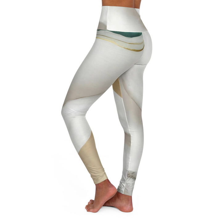 Womens High-waist Fitness Legging Yoga Pants Cream White Green Marbled Print