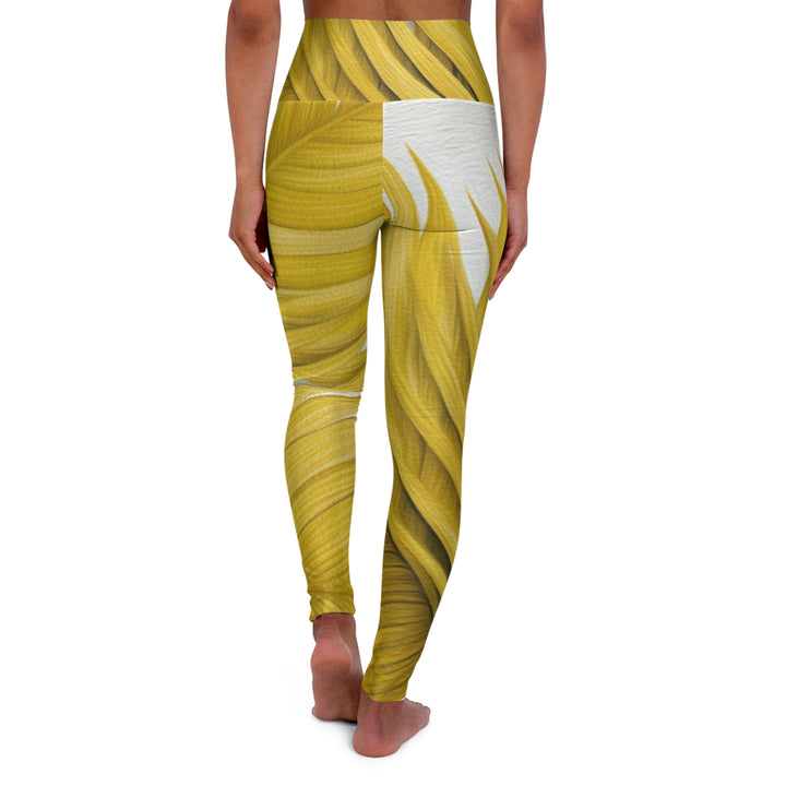 Womens High-waist Fitness Legging Yoga Pants Yellow Palm Leaves - Womens