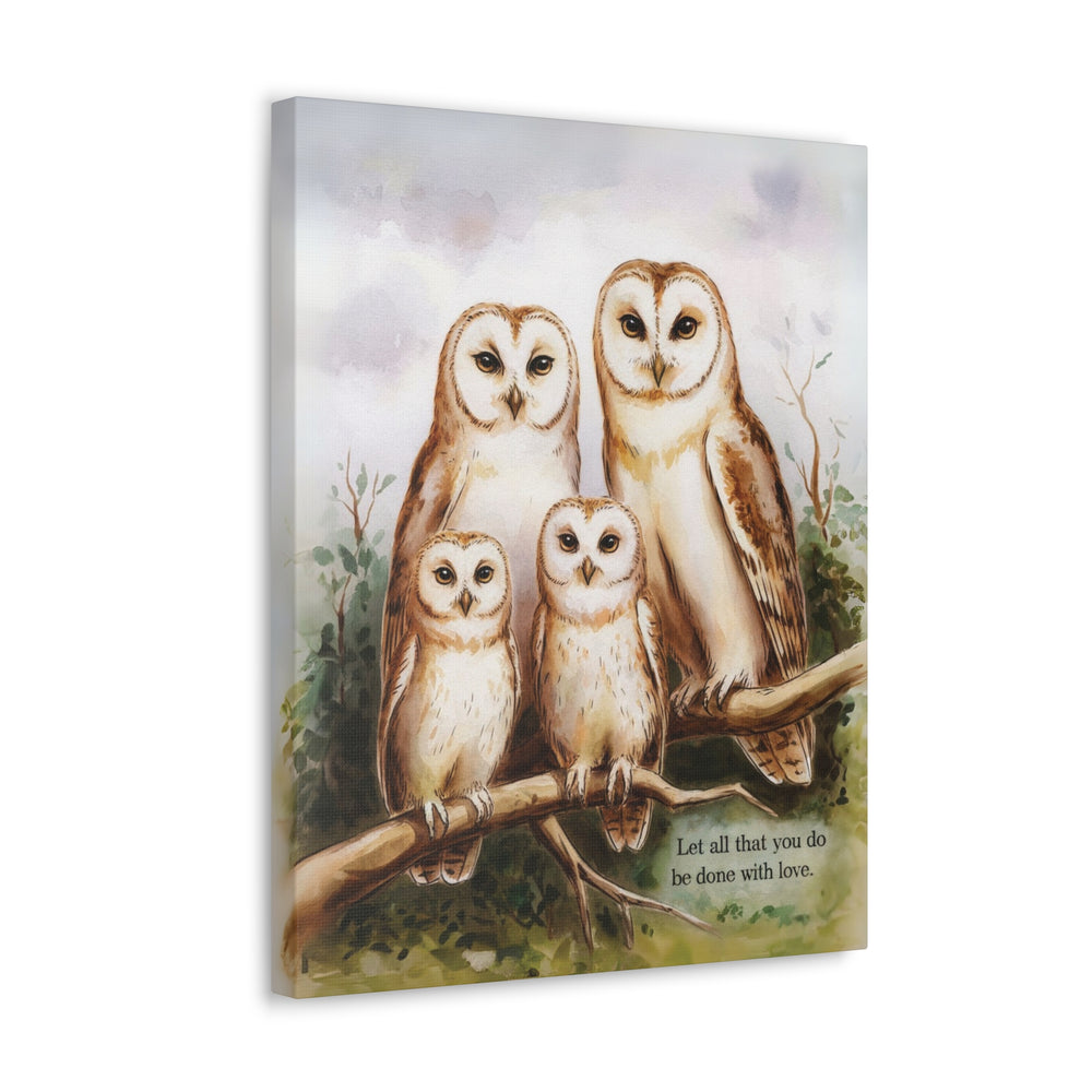 Canvas Print Wall Art - White Owls - Let All that you do be Done with Love