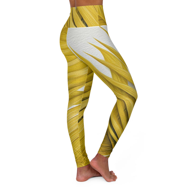 Womens High-waist Fitness Legging Yoga Pants Yellow Palm Leaves - Womens