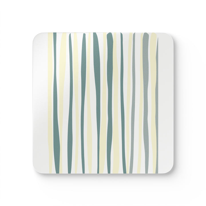 Handcrafted Square Coaster Set of 4 Green Yellow Geometric Lines