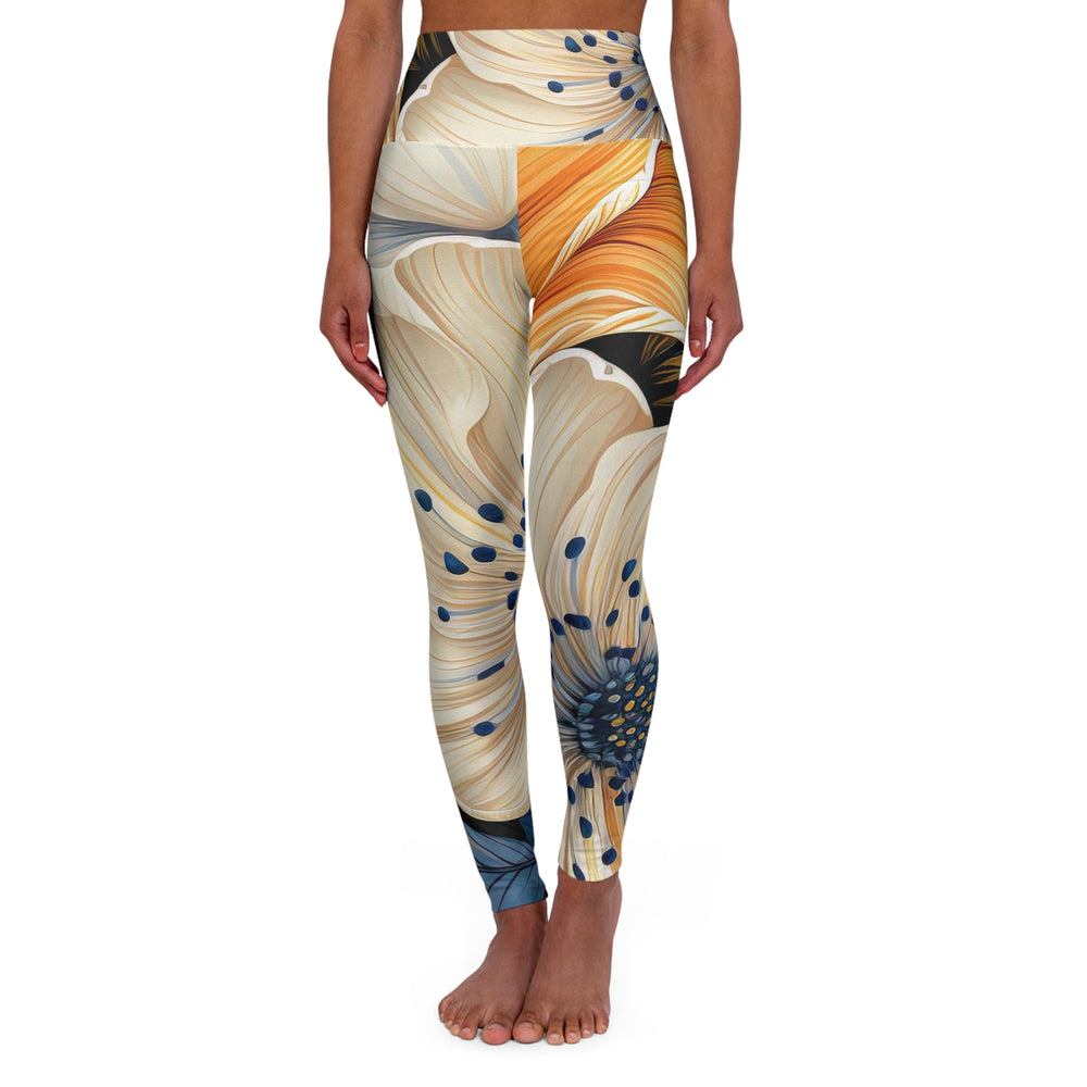 Womens High-waist Fitness Legging Yoga Pants - Floral Blue Print - Womens