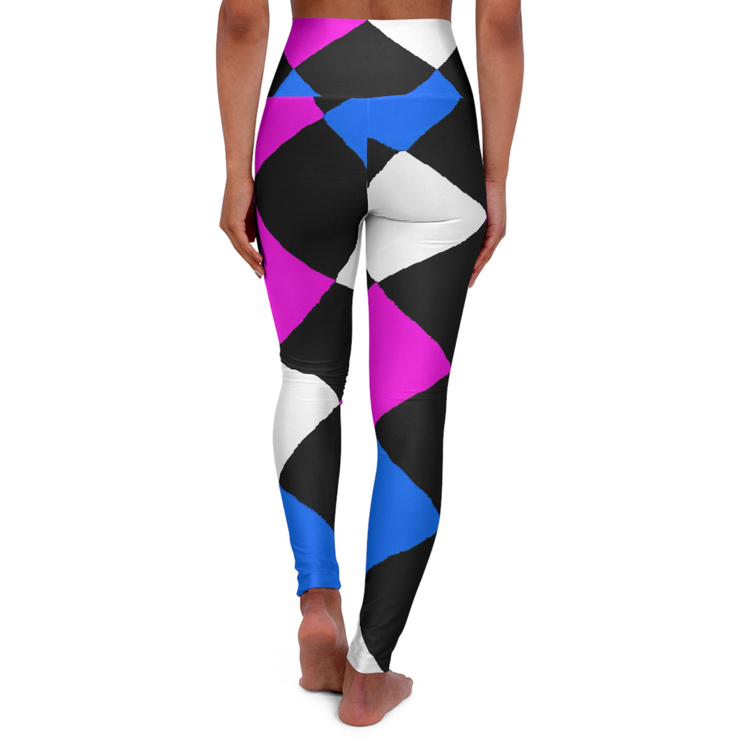 Womens High-waist Fitness Legging Yoga Pants Pink Blue Checkered Pattern