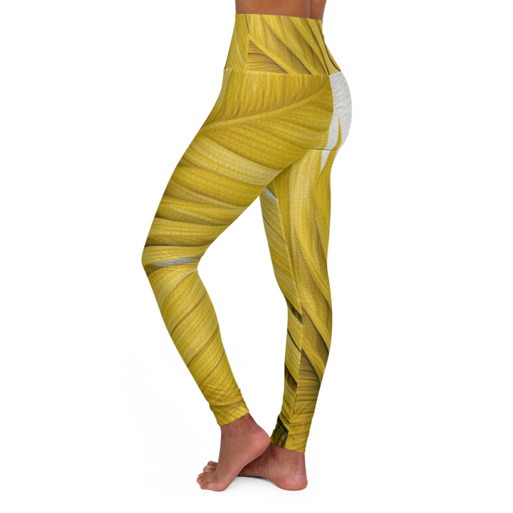 Womens High-waist Fitness Legging Yoga Pants Yellow Palm Leaves - Womens