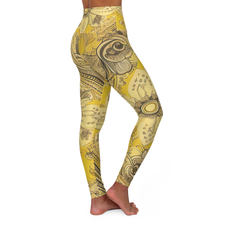 Womens High-waist Fitness Legging Yoga Pants Floral Yellow Bandanna Print