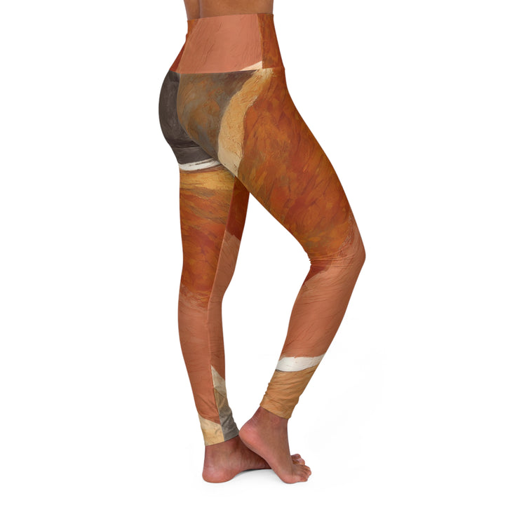 Womens High-waist Fitness Legging Yoga Pants - Rustic Brown Stone Print