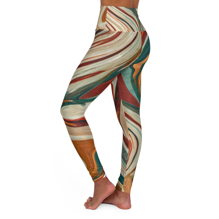 Womens High-waist Fitness Legging Yoga Pants Boho Brown Marble Print - Womens