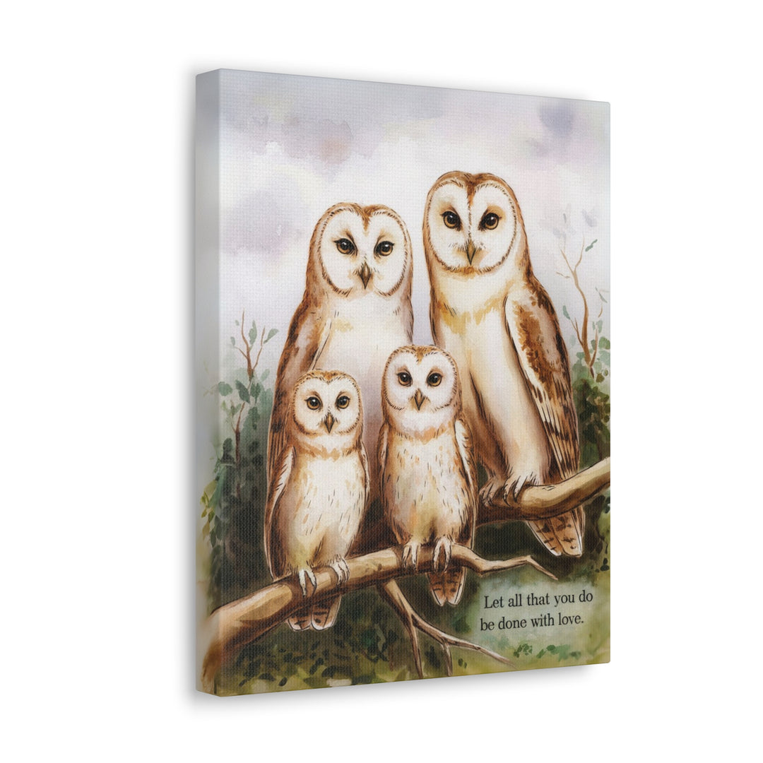 Canvas Print Wall Art - White Owls - Let All that you do be Done with Love