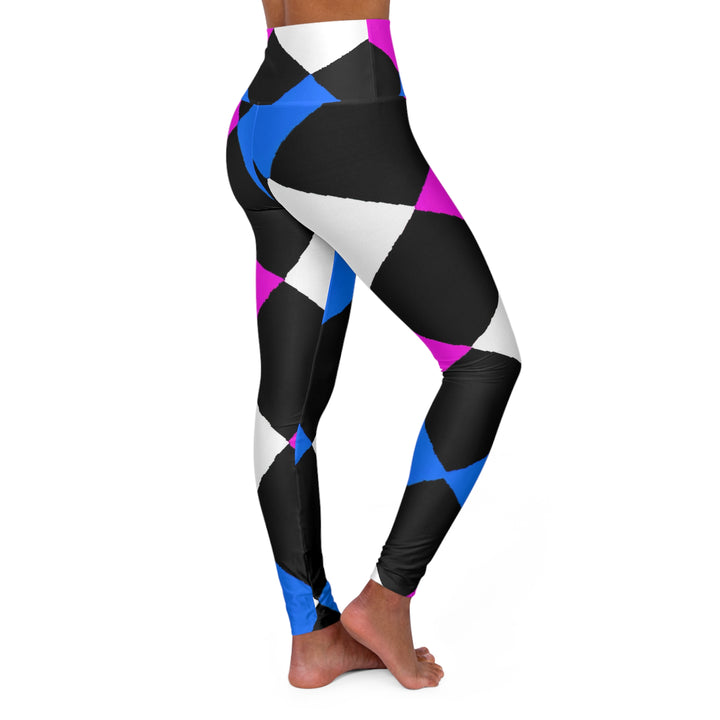 Womens High-waist Fitness Legging Yoga Pants Pink Blue Checkered Pattern