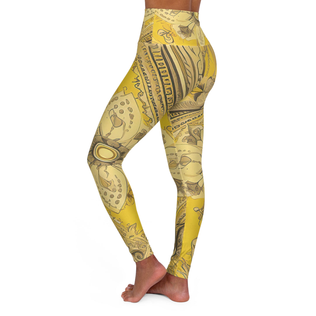 Womens High-waist Fitness Legging Yoga Pants Floral Yellow Bandanna Print