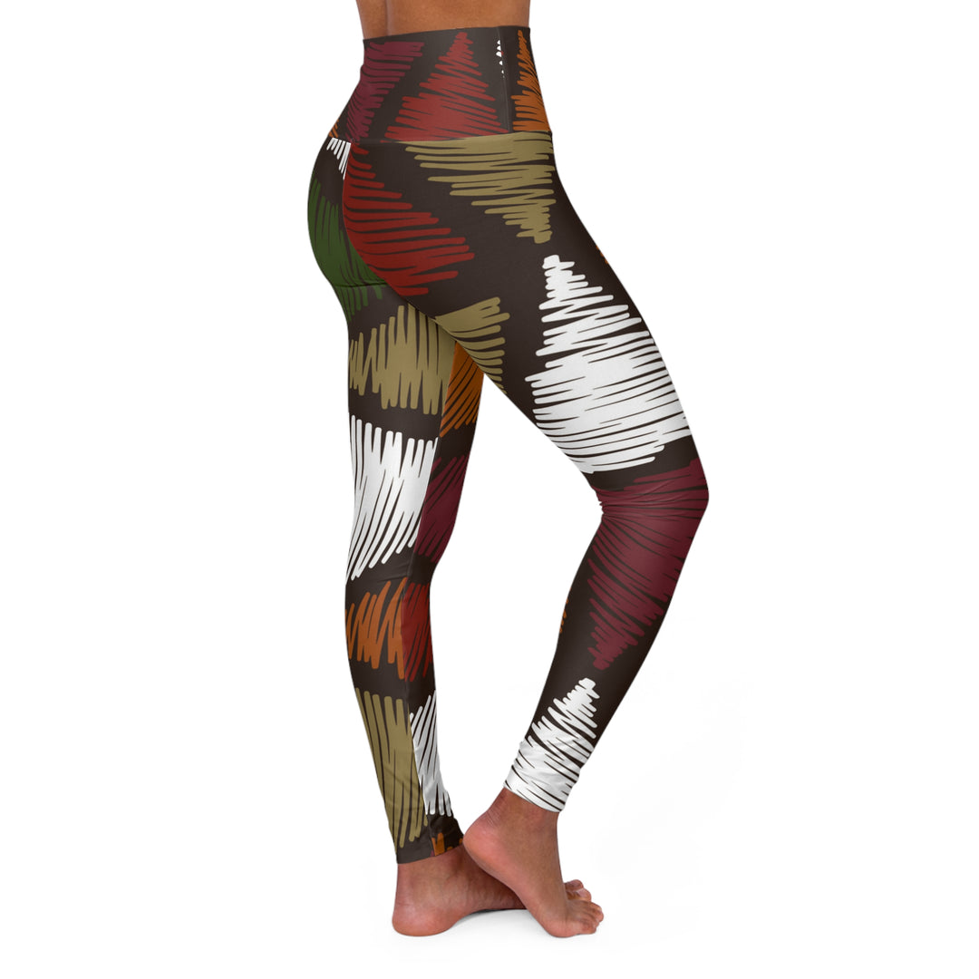 Womens High-waist Fitness Legging Yoga Pants - Red Green Geometric Lines