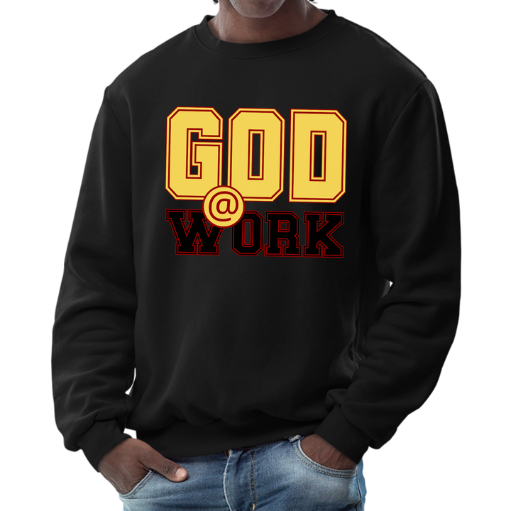 Mens Graphic Sweatshirt - God @ Work Yellow Black and Red Print