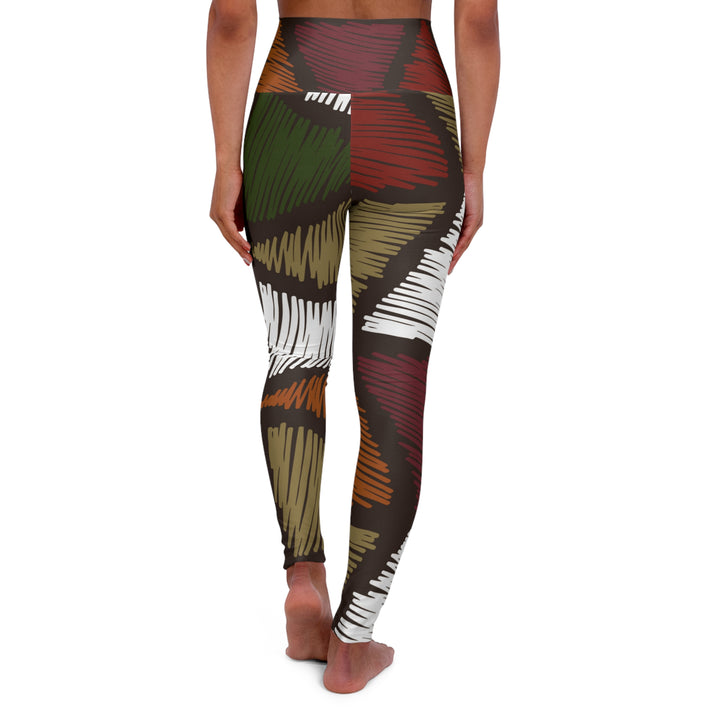 Womens High-waist Fitness Legging Yoga Pants - Red Green Geometric Lines