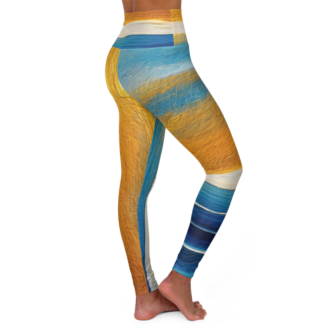 Womens High-waist Fitness Legging Yoga Pants - Blue Ocean Golden Sunset Print