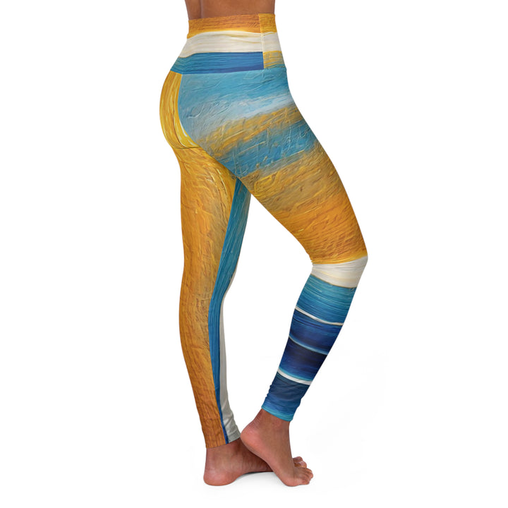 Womens High-waist Fitness Legging Yoga Pants - Blue Ocean Golden Sunset Print