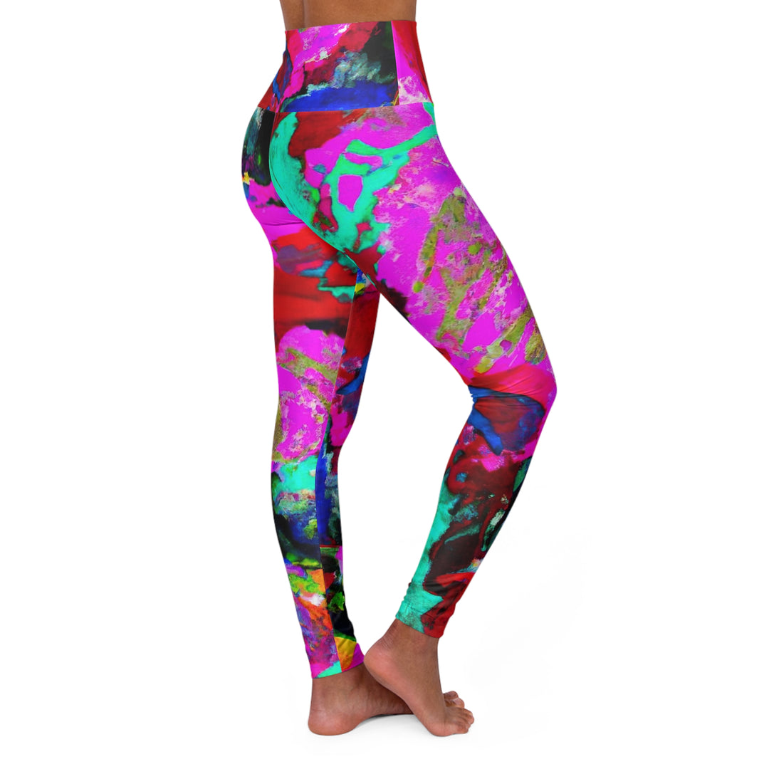 Womens High-waist Fitness Legging Yoga Pants - Red Multicolor Abstract Print