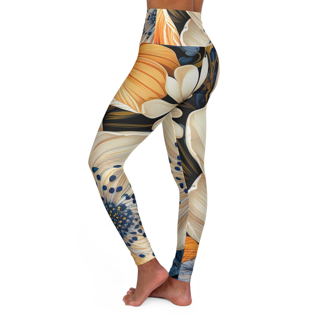 Womens High-waist Fitness Legging Yoga Pants - Floral Blue Print - Womens