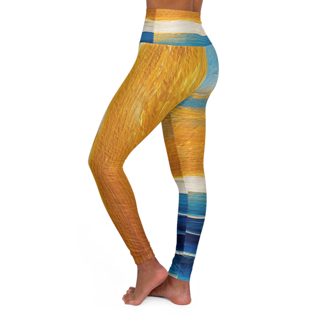 Womens High-waist Fitness Legging Yoga Pants - Blue Ocean Golden Sunset Print