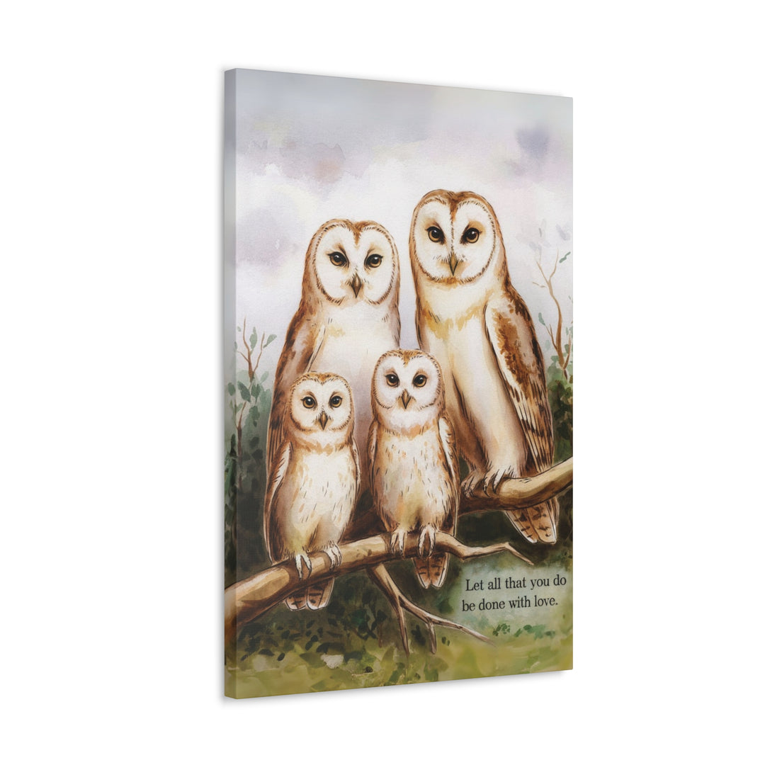 Canvas Print Wall Art - White Owls - Let All that you do be Done with Love