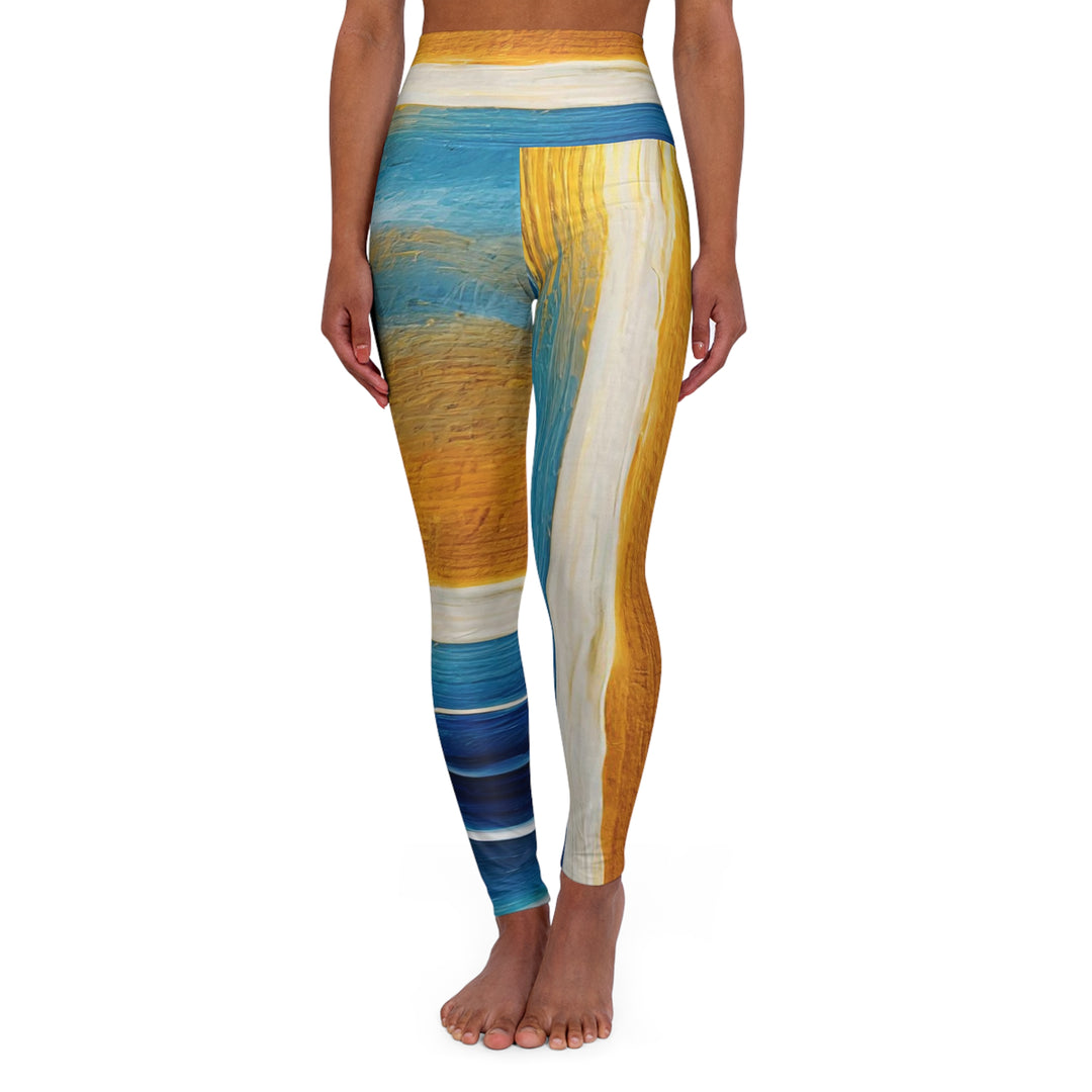 Womens High-waist Fitness Legging Yoga Pants Blue Ocean Golden Sunset Print