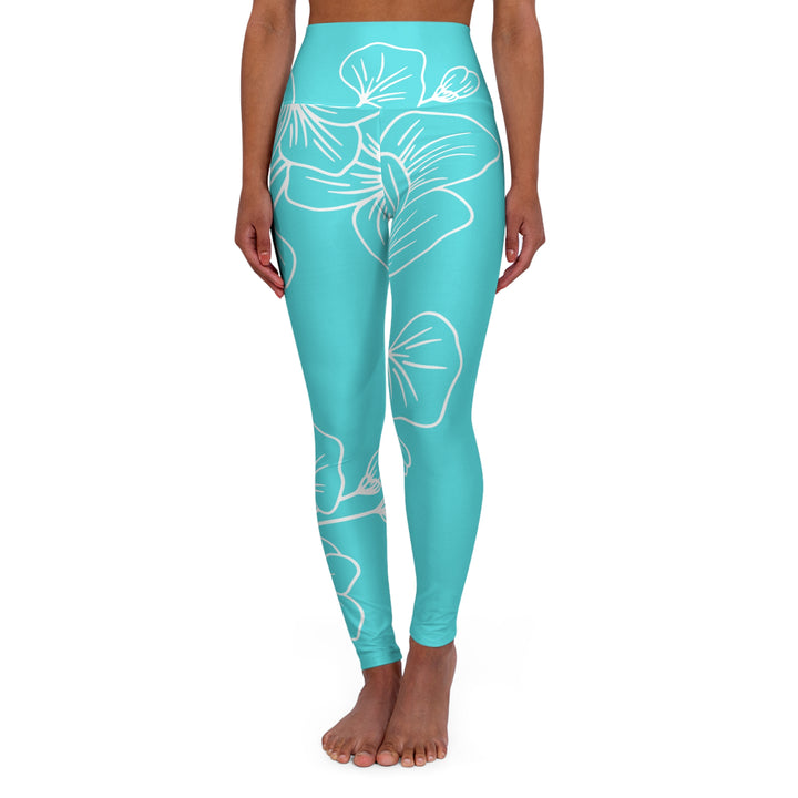 Womens High-waist Fitness Legging Yoga Pants Floral Cyan Blue 7022523 - Womens