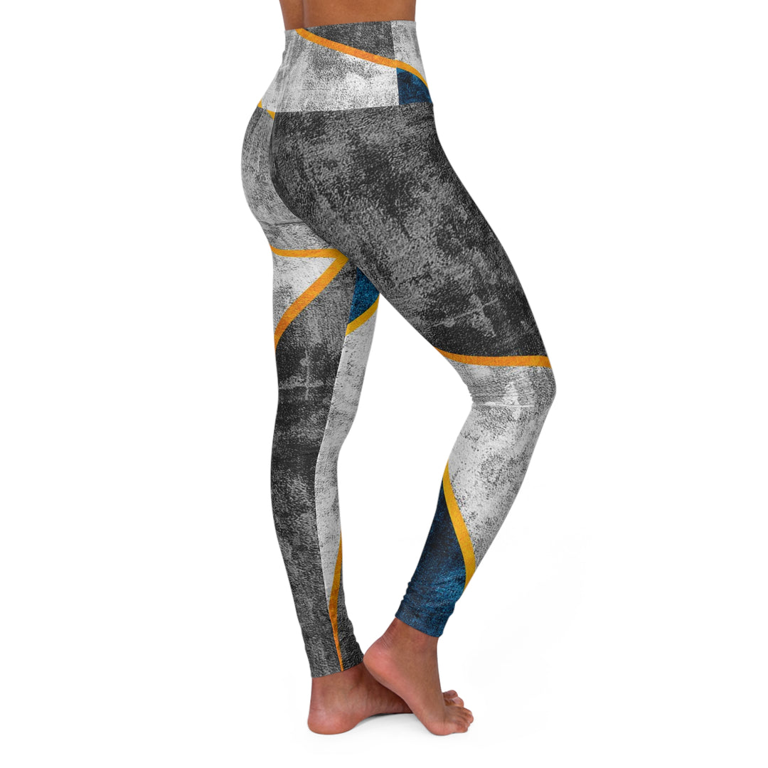 Womens High-waist Fitness Legging Yoga Pants Blue Grey Design - Womens