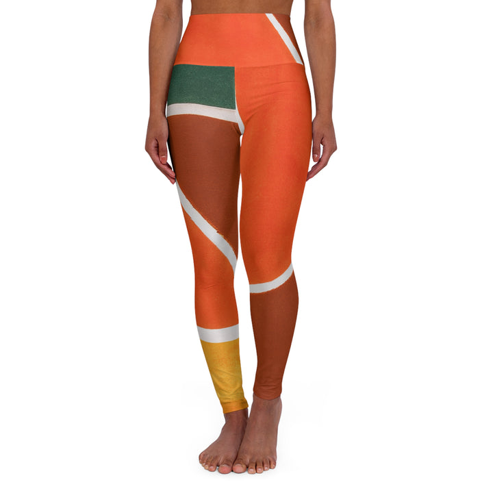 Womens High-waist Fitness Legging Yoga Pants Orange Green Boho Pattern - Womens