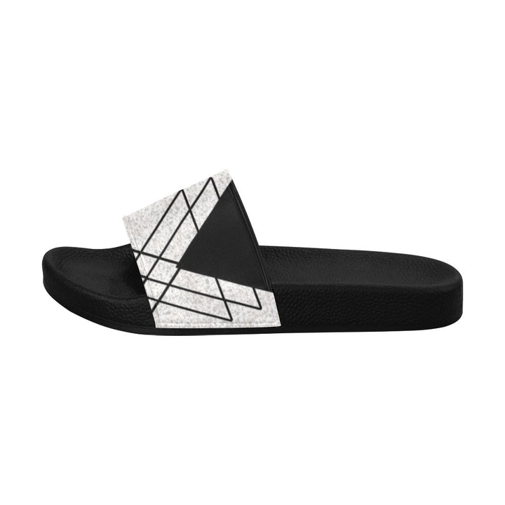 Mens Slide Sandals - Black and White Ash Grey Triangular Colorblock