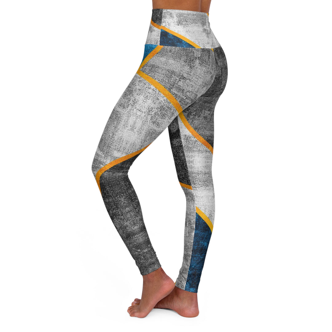 Womens High-waist Fitness Legging Yoga Pants Blue Grey Design - Womens