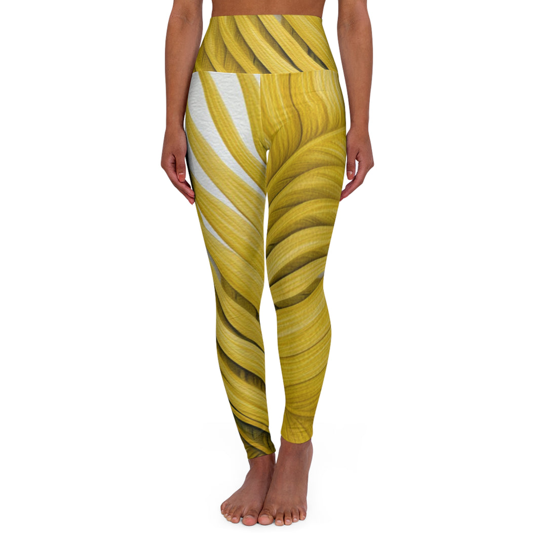 Womens High-waist Fitness Legging Yoga Pants Yellow Palm Leaves - Womens