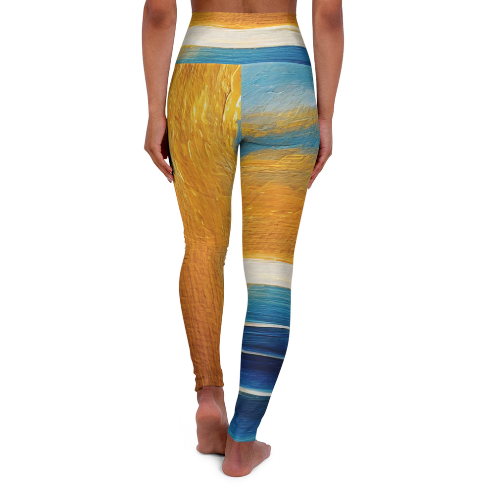 Womens High-waist Fitness Legging Yoga Pants Blue Ocean Golden Sunset Print