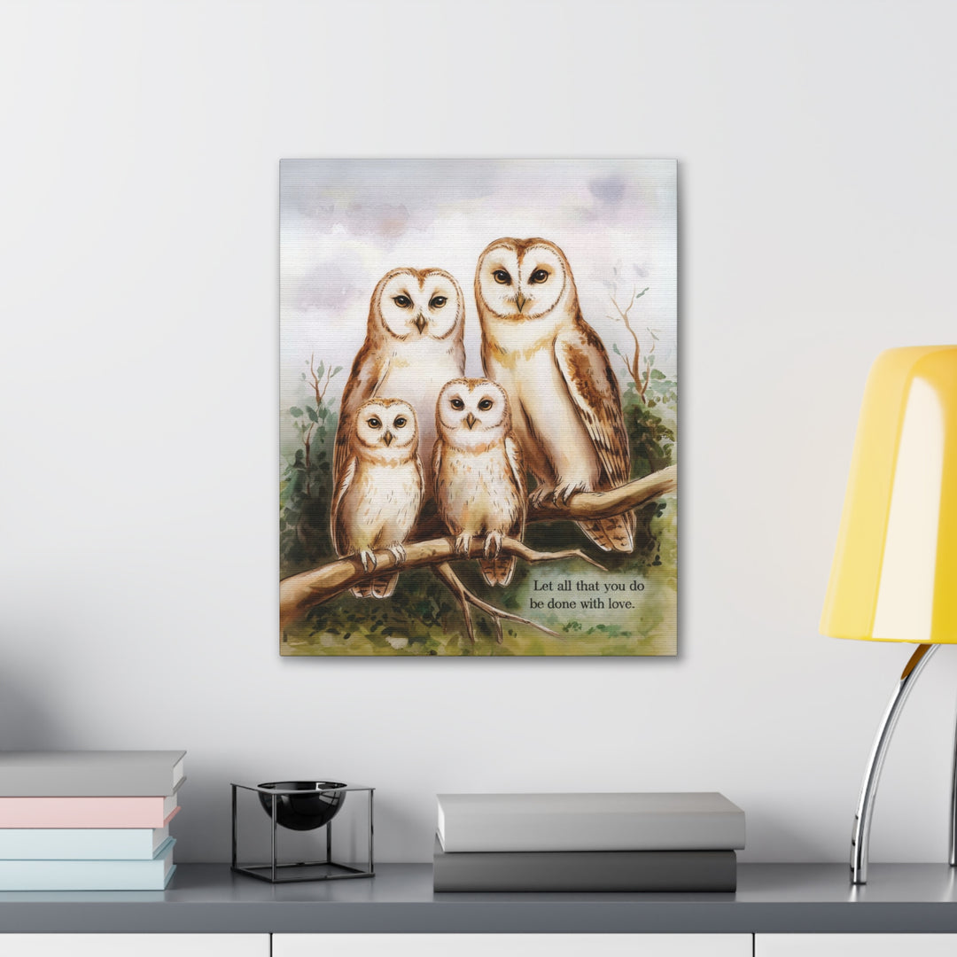 Canvas Print Wall Art - White Owls - Let All that you do be Done with Love