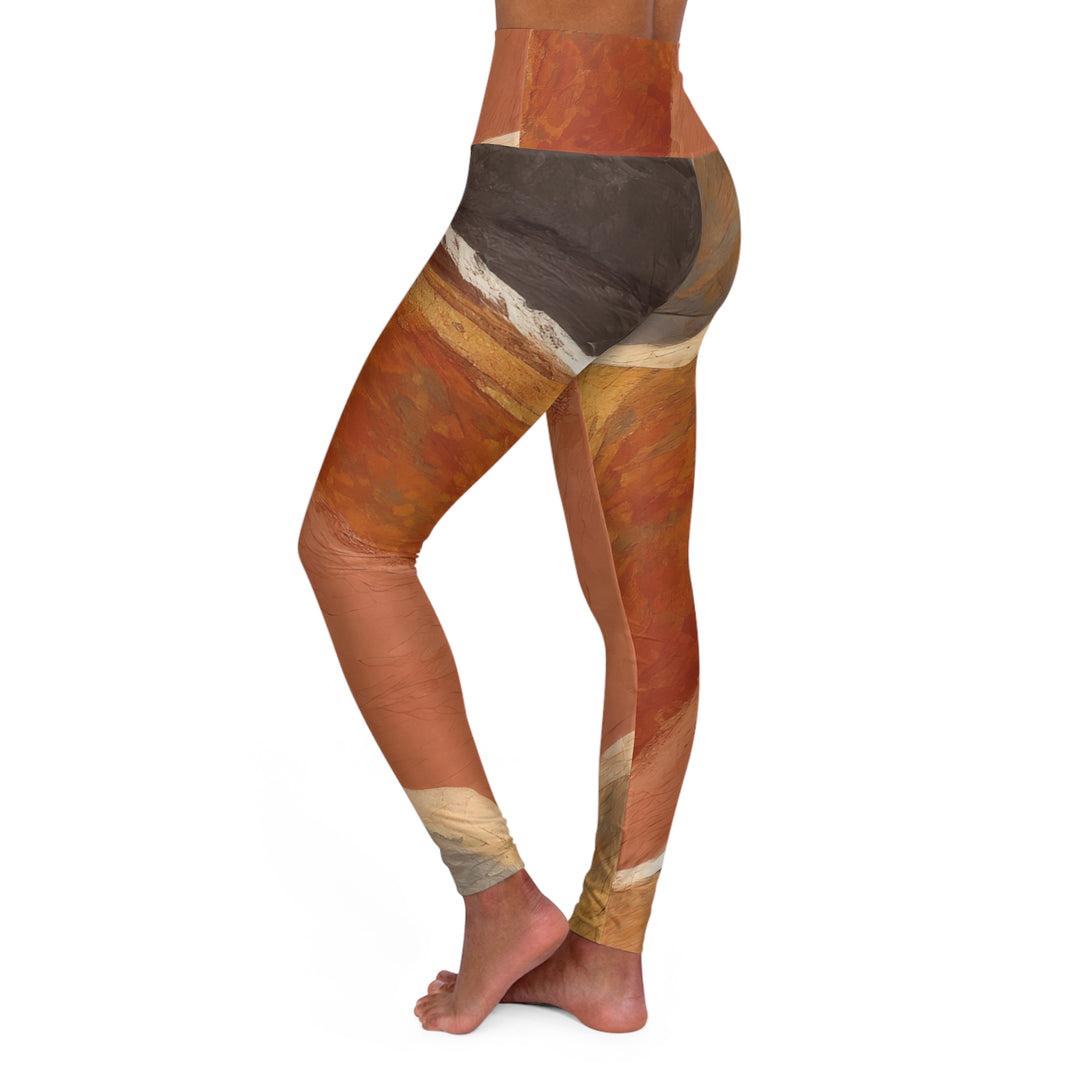 Womens High-waist Fitness Legging Yoga Pants - Rustic Brown Stone Print