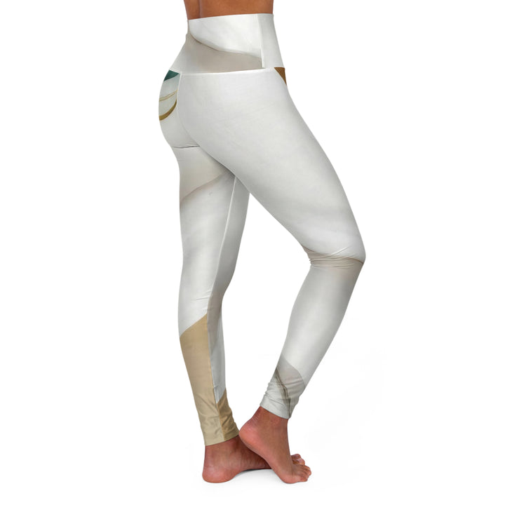 Womens High-waist Fitness Legging Yoga Pants Cream White Green Marbled Print