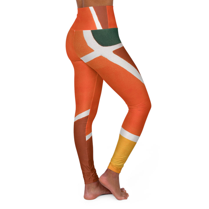 Womens High-waist Fitness Legging Yoga Pants Orange Green Boho Pattern - Womens