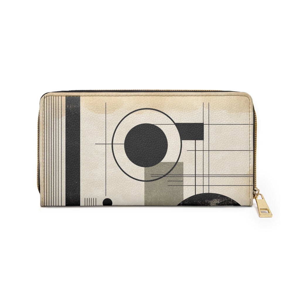 Abstract Black Beige Brown Geometric Shapes Womens Zipper Wallet Clutch Purse