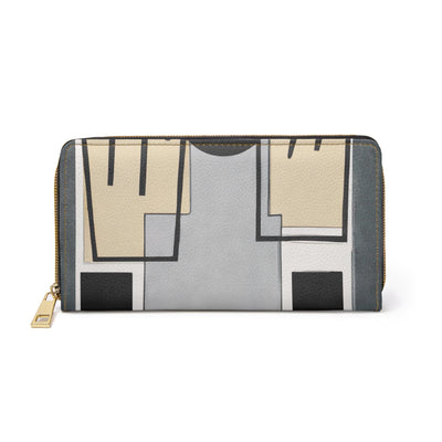 Abstract Black Grey Brown Geometric Contemporary Art Shapes Womens Zipper Wallet