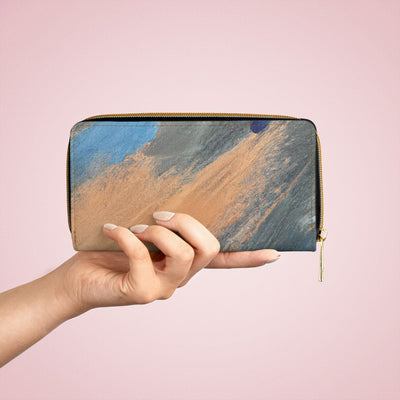Abstract Blue Orange Grey Pattern Womens Zipper Wallet Clutch Purse - Bags