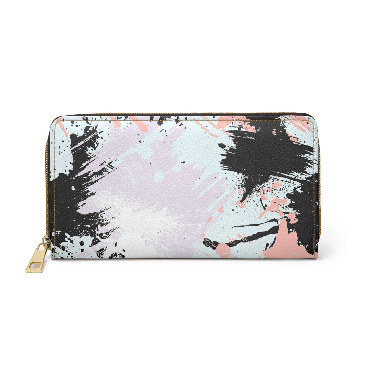 Abstract Pink Black White Paint Splatter Pattern Womens Zipper Wallet Clutch
