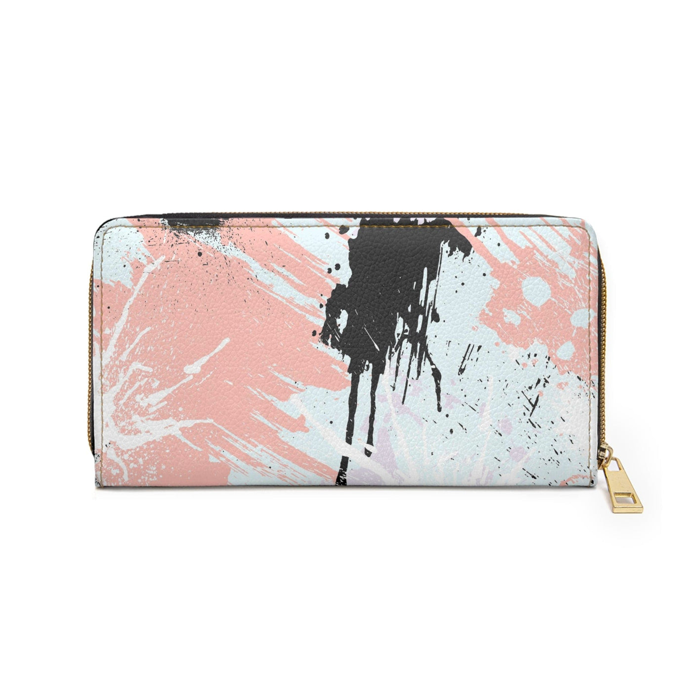 Abstract Pink Black White Paint Splatter Pattern Womens Zipper Wallet Clutch