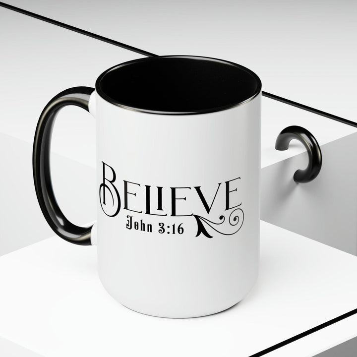 Accent Ceramic Coffee Mug 15oz - Believe John 3:16 Black Illustration